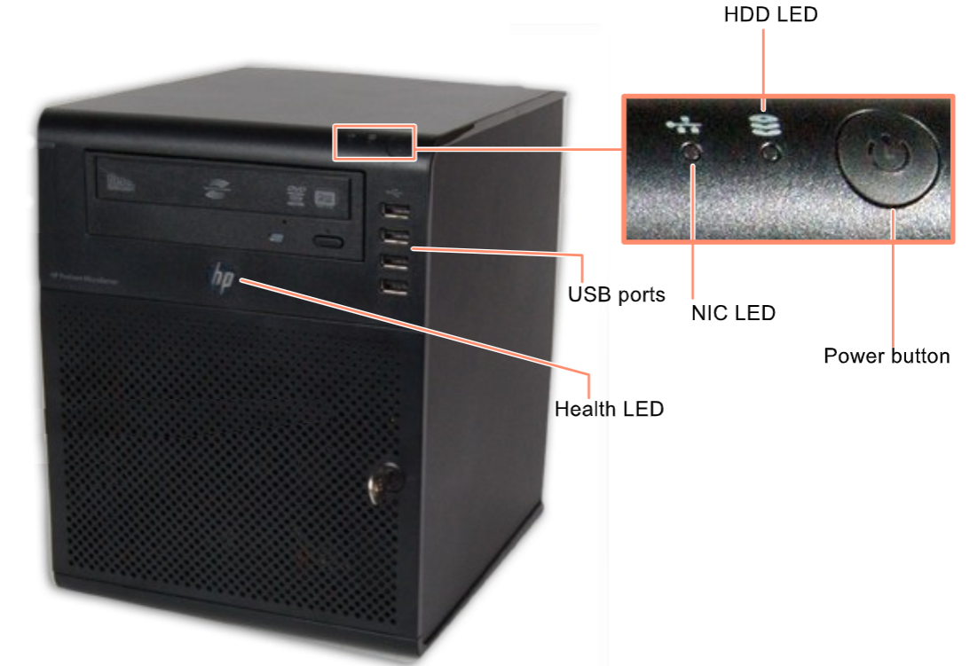 Front view | HPE ProLiant MicroServer - Parts Support Guide